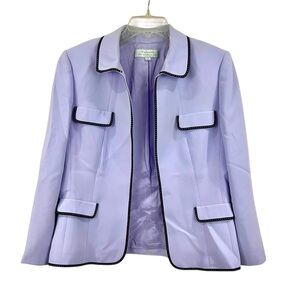 Tahari ASL Open Front Lavender Contrast Trim Business Suit Blazer Jacket